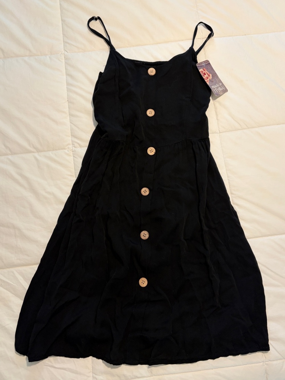 Women's navy Button-Front Midi Dress with Spaghetti Straps